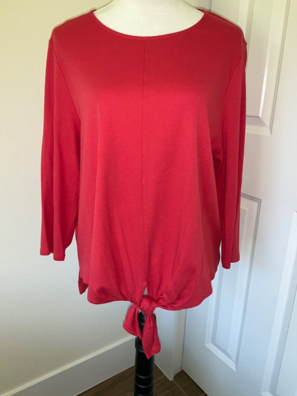 J. Jill size XL Tie Front Long Sleeve Blouse in Red Women's - Picture 3 of 5